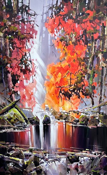 Image of art work “Red Leaves and Creek”