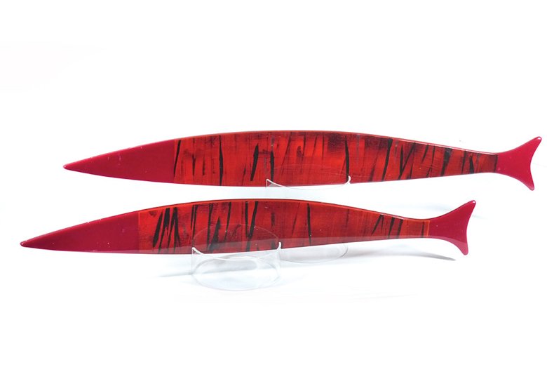 Image of art work “Pair of Fish and Stands - Red and Black”