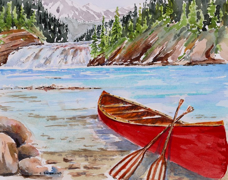 Image of art work “Bow Falls Canoe Launch”