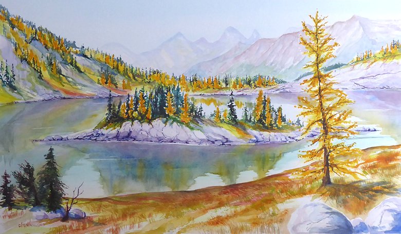 Image of art work “Fall Larches at Rock Isle Lake”