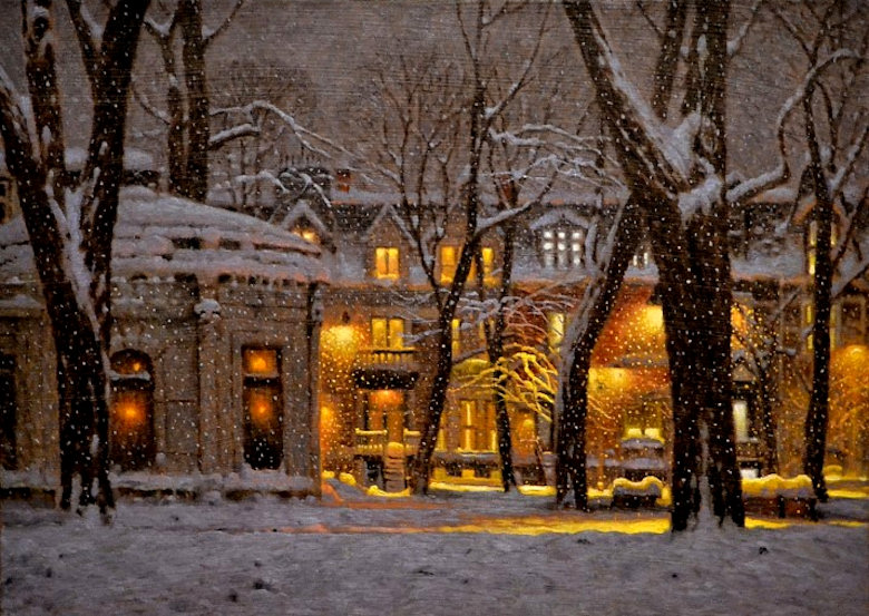 Image of art work “Neige du Soir au Carré St-Louis, Montréal, Plateau Mt-Royal”