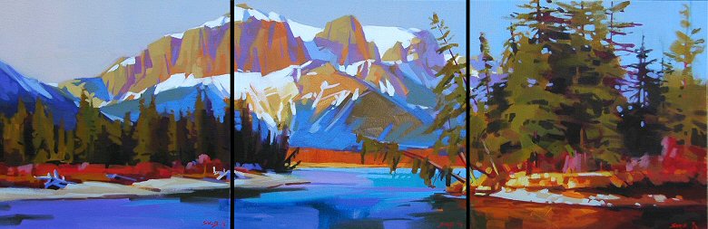 Image of art work &ldquo;The Bow at Canmore - Triptych&rdquo;